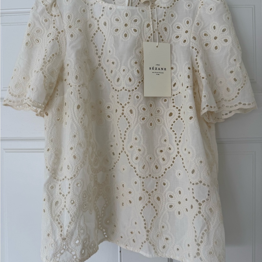 Sezane Ivory Lace Blouse